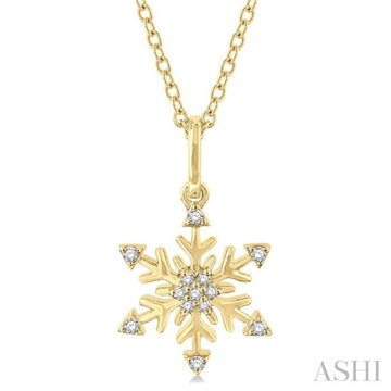 1/10 Ctw Petite Snowflake Round Cut Diamond Fashion Pendant With Chain in 10K Yellow Gold